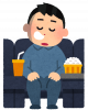 眠い,男性,座っている,飲み物,ポップコーン