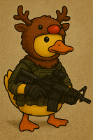 アヒル,カモ,動物,トナカイ帽子,銃,ミリタリー,コスプレ,イラスト