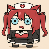 アニメ風,赤髪,ツインテール,猫耳,ナース帽,ハート