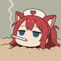 アニメ,アイコン,猫耳,赤髪,タバコ,帽子,看護師,かわいい,女の子