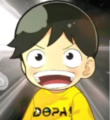 アニメ風,少年,黄色シャツ,驚き顔,DOPA!,黒髪,イラスト