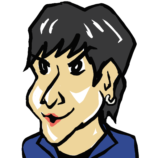 イラスト,男性,似顔絵,短髪,ピアス,青色シャツ