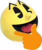 Pac-Man,emoji,thinking,video game character,yellow,smiling