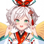 女性,アニメ,白髪,ショートヘア,羽,ヘアアクセサリー,笑顔,ピースサイン