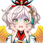女の子,アニメ,白髪,緑目,驚き,羽根,和服,ヘアアクセサリー