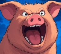 ブタ,動物,叫ぶ,アニメ,夜空,ピンク