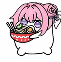 キャラクター,ピンク髪,ラーメン,食べ物,漫画スタイル