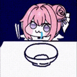 アニメキャラクター,ピンクの髪,食事,イラスト,かわいい