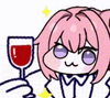 アニメキャラ,ピンク髪,ワイングラス,笑顔,飲み物,カートゥーンスタイル