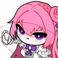 ピンク髪,少女,紫目,アニメ風,リボン,フリル,猫ポーズ