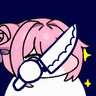 アイコン,ピンク髪,かわいい,ナイフ,キラキラ,ちびキャラ,イラスト,紺色背景,白いキャラ,ミニマル