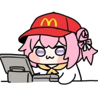 キャラクター,ピンクの髪,赤い帽子,パソコン