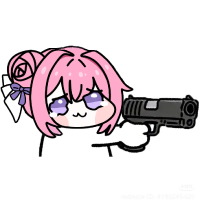 ピンク髪,女の子,銃,かわいい,デフォルメ,リボン