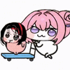 ピンクの髪,紫の目,キャラクター,手押し車