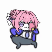 アニメキャラクター,ピンクの髪,スーツ,ダンス,かわいい