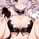 エルフ,白髪,アニメ風,ファンタジー,巨乳,女性,衣装,セクシー