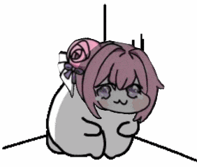 GIF,すみっこ,泣き顔,震え,ピンク髪,バラの髪飾り,デフォルメ,ちびキャラ