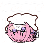 ピンク髪,デフォルメ,ちびキャラ,紫の目,クマ,ブランケット,もこもこ,かわいい,アニメ風,アイコン