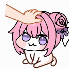 アイコン,かわいい,ちびキャラ,ピンク髪,紫目,おだんご髪,リボン,なでなで,スタンプ,アニメーション