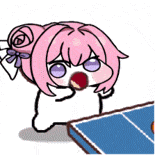 ピンク髪,お団子ヘア,デフォルメ,SDキャラ,卓球,ピンポン,ラケット,アニメーション,かわいい,スタンプ