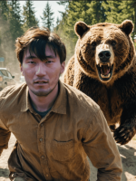 男性,熊,追いかけられる,森,危険,アウトドア