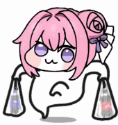 ピンク髪,女の子,アニメ風,かわいい,買い物袋,ゆるキャラ,リボン,丸い目