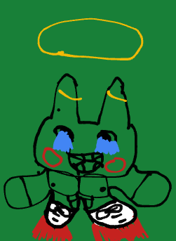 うさぎ,天使の輪,手描き,緑背景,赤い靴,涙