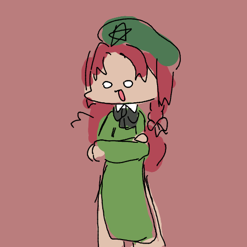 女の子,緑の服,ベレー帽,イラスト,シンプル,赤髪,二つ結び